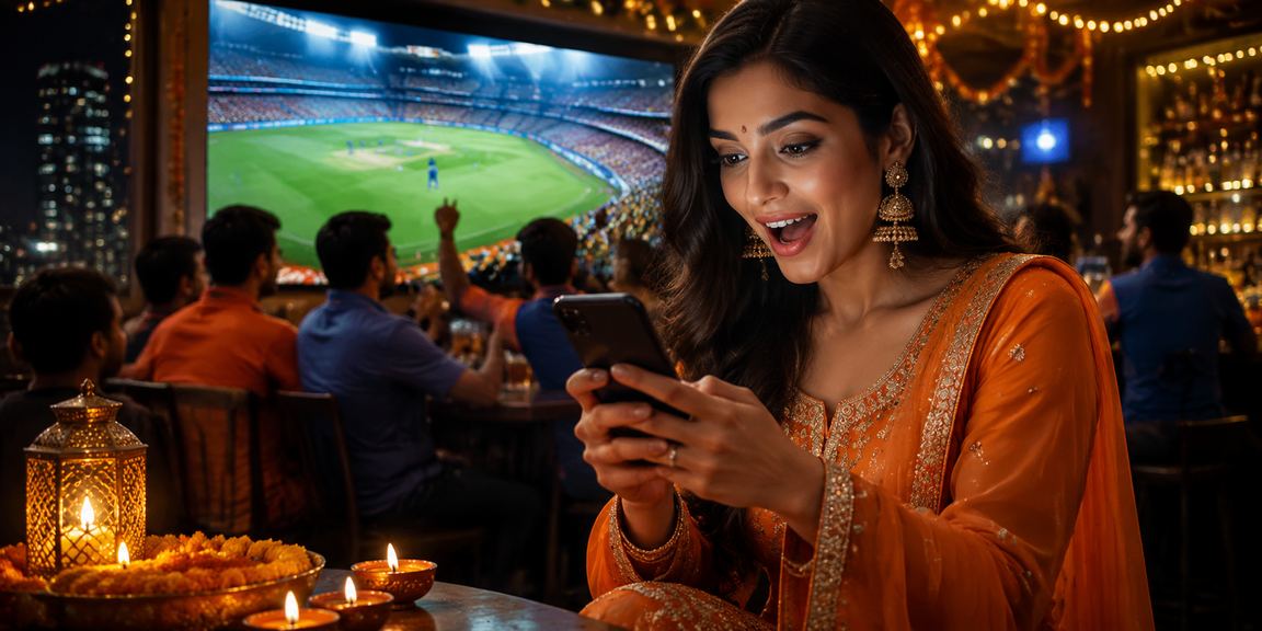 Festive Indian cricket fans celebrating during Diwali